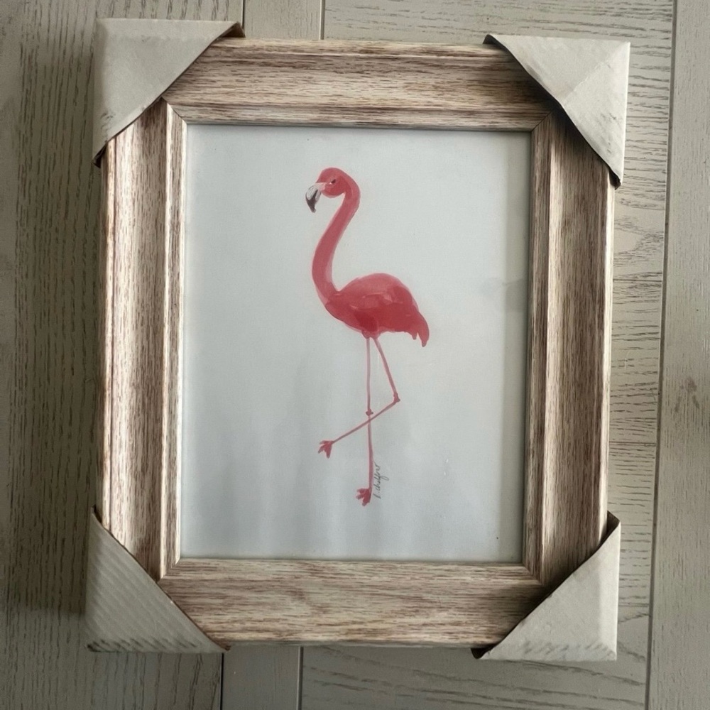 Flamingo Distressed Frame Mat Painting